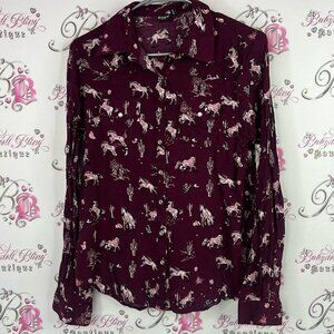 Cruel denim button up horses Burgundy Button-Up Shirt with Horse Print